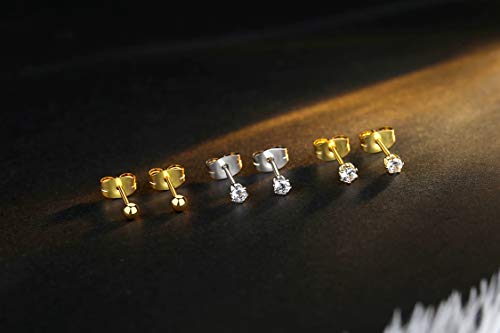 FOSIR 10 Pairs Tiny Womens Surgical Stainless Steel Clear Cubic Zirconia Stud Earrings, Hypoallergenic 316L Earrings Set - style: 4mm-10 pairs