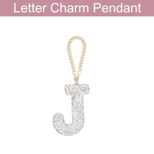 MECCANIXITY Bling Car Letter Charm, Initial J Letter Interior Car Rear View Mirror Decoration Hanging Crystal Ornaments for Women Bags Water Cup DIY Craft, Silver - style: Letter J