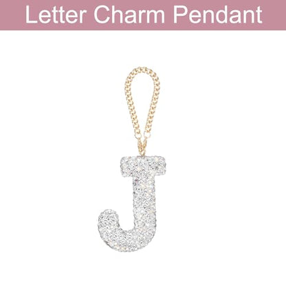 MECCANIXITY Bling Car Letter Charm, Initial J Letter Interior Car Rear View Mirror Decoration Hanging Crystal Ornaments for Women Bags Water Cup DIY Craft, Silver - style: Letter J