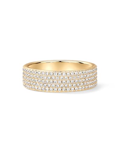 PAVOI 14K Gold Plated Cubic Zirconia Wide Eternity Statement Rings | CZ Stackable Wedding Band for Women - color: Yellow Gold