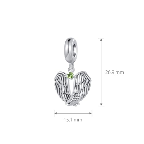 LSxAB Guardian Angle Wings Jan-Dec Birthstone Charm Compatible with Pandora Charms Bracelets for Women Charm - style: 08 Green