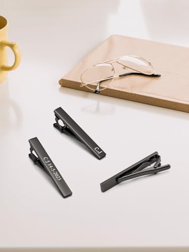 Jovivi Personalized Custom Tie Clip Bar for Men Engraved Tie Clips Pin, Groomsmen Mans Fathers Day Wedding Gift - color: Engraving(Black)
