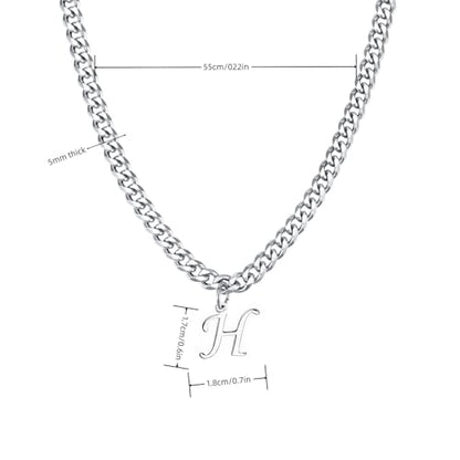 Stainless Steel Initial A-Z Necklace for Men Women,Cuban Chain,Titanium Steel Initial Letter Pendant Charm Necklaces Accessories Jewelry for Woman Man,21 Inch Chain - color: H