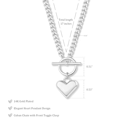 IMBOS 14K Gold Plated Chunky Chain Choker Necklaces for Women Chunky Gold Necklace Tennis Necklace for Women CZ Love Chain Cuban Link Choker Jewelry Gifts - color: Silver-Heart Necklace