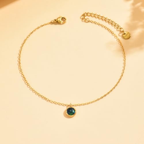 Opal Anklet for Women, 18K Gold Plated Stainless Steel Waterproof Adjustable Beach Ankle Bracelet with Gift Box, 5 Colors - color: Green