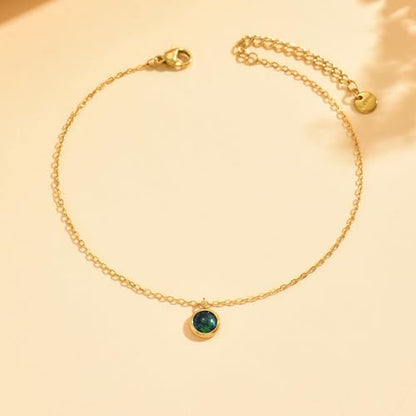 Opal Anklet for Women, 18K Gold Plated Stainless Steel Waterproof Adjustable Beach Ankle Bracelet with Gift Box, 5 Colors - color: Green