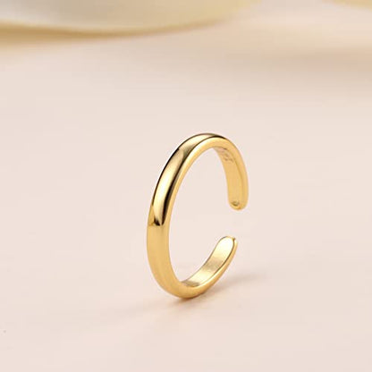 14K Gold Plated Toe Rings for Women | Adjustable Thin Toe Ring, Minimalist Open Band, Summer Beach Foot Jewelry - color: 1 Row Gold