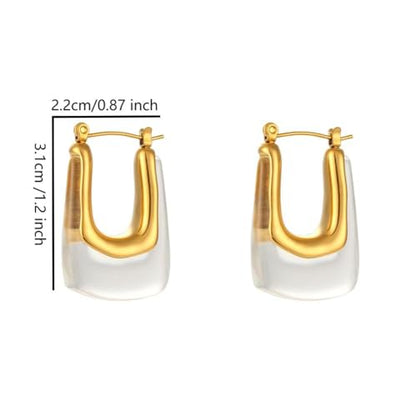 Clear Hoop Earrings for Women Gold Chunky Resin Earring Colorful Enamel Huggie Earrings Geometric Crystal Hoop Earrings Chunky Statement Trendy Jewelry - color: clear