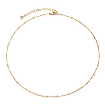 MEVECCO Dainty Choker Necklaces for Women, Beaded and Multi-Row Chains | 14K Gold Plated Brass, Select Silver Plated Brass Options, Polished And Textured Profiles For Everyday Styling - style: Gold Satellite Bead