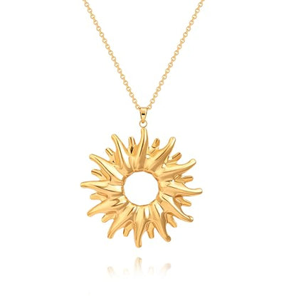 PEARLADA 18k Gold Plated Chain Long Necklace, Boho Sweater Necklace for Women, Geometric Pendant Y Necklace - color: Sun