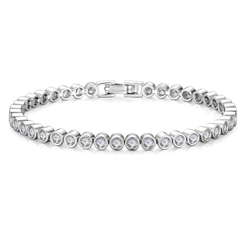 Yoosteel 14K-Gold-Plated/White-Gold-Plated Tennis Bracelet for Women,3mm CZ | Dainty Cubic Zirconia Bracelets,Classic Tennis Bracelet,Trendy Simple CZ Jewelry Gifts,6.5/7/7.5 Inch Bracelets - color: Bezel-14K-White Gold-Plated, size: 6.5