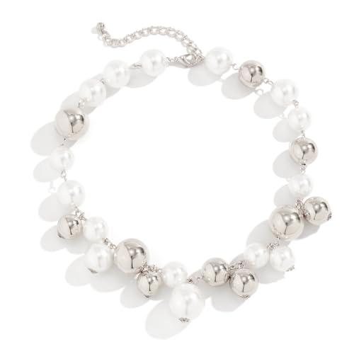 CSIYANJRY99 Chunky Pearl Necklace for Women Big Faux Pearl Beaded Strand Necklace Wedding Prom Jewelry for Women - color: silver