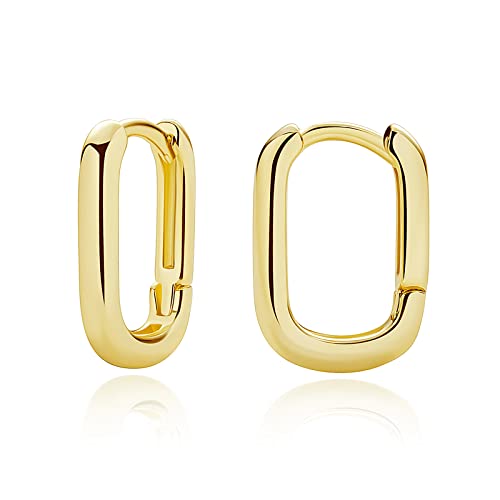 Me&Hz Gold Huggie Earrings Small Huggie Hoop Earrings for Women 14K Gold Plated Hypoallergenic Cubic Zirconia Huggies Mini Silver Hoop Earring for Women - color: Square, Gold
