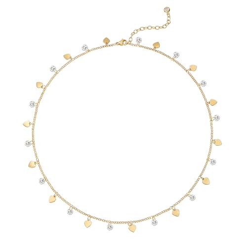 MTMY Gold Choker Necklace for Women, 14K Gold Plated Dainty Cubic Zirconia Cross Heart Shell Teardrop Charm Station Necklaces Trendy Summer Jewelry Gift - style: Heart