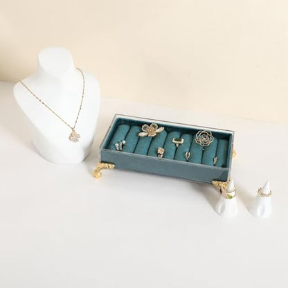 velvet slots Ring holder for jewelry organizer, Earring ring display stand for selling, felt ring jewelry holder tray showcase【Velvet slots Ring Holder-Blue】 - color: Blue