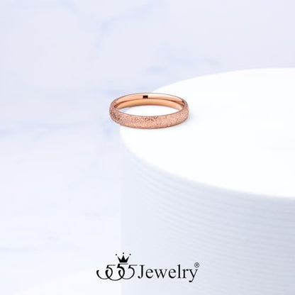 555Jewelry 4mm Sandblast Stainless Steel CZ Wedding Band Ring for Women & Men - color: Rose Gold style 2