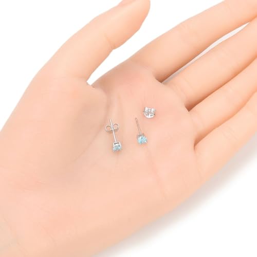 1 Pair Adabele Authentic Sterling Silver Birthstone Stud Earrings 4mm/0.25 Carat Tiny Cubic Zirconia Imitation Diamond Gemstone Hypoallergenic Nickel Free Tarnish Resistant Women Men Jewelry - color: March