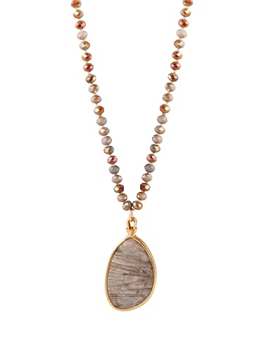 MINACHI Handmade Agate Pebble Pendant with Crystal Beads, Random Stone Shape, Vintage Women's Jewelry - style: Necklace R17-057
