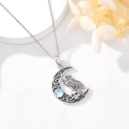 Sterling Silver Halloween Necklace Gothic Jewelry Gifts for Women Men - style: Skull Raven
