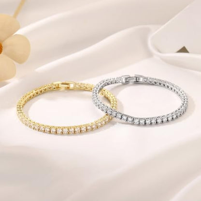 Yoosteel 14K-Gold-Plated/White-Gold-Plated Tennis Bracelet for Women,3mm CZ | Dainty Cubic Zirconia Bracelets,Classic Tennis Bracelet,Trendy Simple CZ Jewelry Gifts,6.5/7/7.5 Inch Bracelets - color: Four Claws-14K-White Gold-Plated, size: 6.5