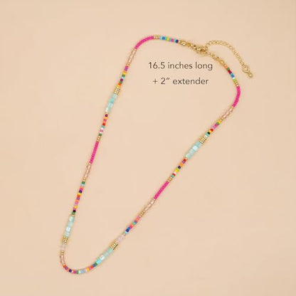 Gold Seed Beaded Necklaces for Women, Boho Handmade Adjustable Colorful Beads Choker Summer Beach Jewelry Gift. - color: Jade Bead
