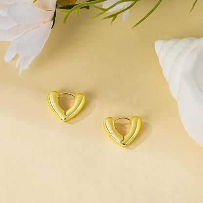 Heart Shaped Hoop Earrings for Women | 14k Gold Silver Plated, Small Heart Earring, Huggie Hoops, Lightweight, Jewelry Gifts - color: 02Heart-Gold