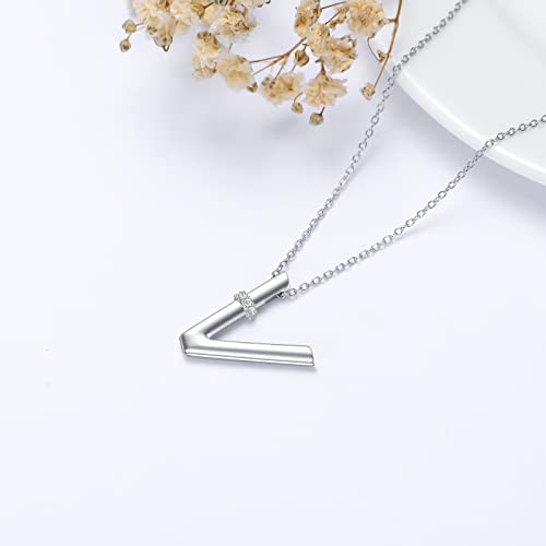 Initial Pendant Necklace 14K White Gold Plated A-Z 26 Letter Alphabet Pendant 925 Sterling Silver Jewelry Gift for Women Girls Teens - style: Alphabet - V