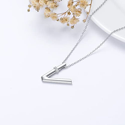 Initial Pendant Necklace 14K White Gold Plated A-Z 26 Letter Alphabet Pendant 925 Sterling Silver Jewelry Gift for Women Girls Teens - style: Alphabet - V