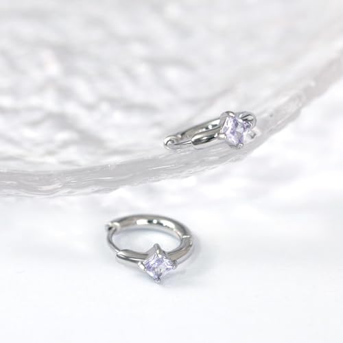 316L Surgical Steel Birthstone Hoop Earrings for Women | Lightweight, 5A Cubic Zirconia, Hypoallergenic, Lead & Nickel Free, 8mm Huggie Hoops - color: Silver: 06. June (Alexandrite)