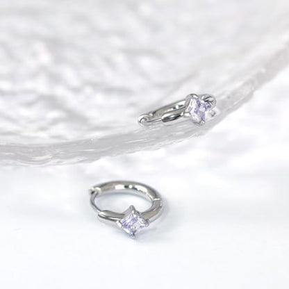 316L Surgical Steel Birthstone Hoop Earrings for Women | Lightweight, 5A Cubic Zirconia, Hypoallergenic, Lead & Nickel Free, 8mm Huggie Hoops - color: Silver: 06. June (Alexandrite)