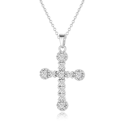Cross Necklace for Women, 14K Gold Plated Cubic Zirconia Cross Pendant Necklace, Trendy Christian Jewelry Gifts for Baptism First Communion Christmas - color: Style G - Silver
