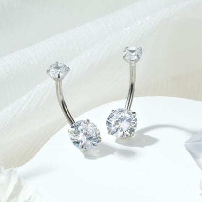 FECTAS 14g Belly Button Rings Surgical Steel CZ Petite Navel Ring for Women Body Piercing Jewelry Petite select Barbell Len 6mm 8mm 10mm 12mm 14mm Silver - style: silver1-2pcs-14mm bar