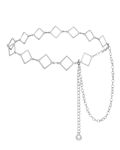 AWAYTR Gold Silver Waist Chain Belt for Women - Cowgirl Style for Dresses | Adjustable Metal Belt Design for Ladies, Ideal for Dresses, Jeans, Parties and Country Concerts - color: Silver-square
