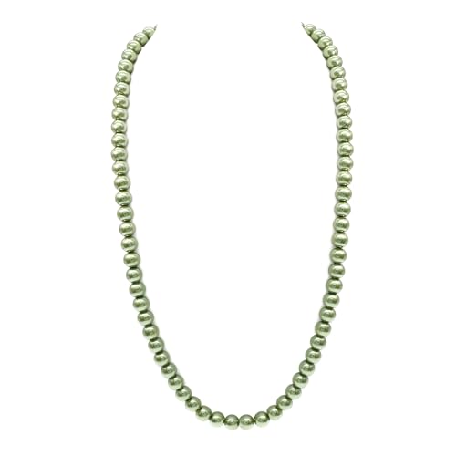 Long Simulated 10mm AAA Pearl Strand Necklace for Women Multicolor Pearl Choker Necklace 1920s Pearl Statement Necklace Costume Jewelry - color: 10mm Green 24 Inches