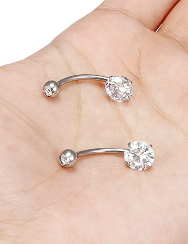 Long Belly Button Ring 6mm 8mm 10mm 12mm 14mm Surgical Stainless Steel Round Cubic Zirconia Navel Barbell Long Bar Belly Button Piercing Jewelry Silver, black, rose gold belly ring - color: 2pcs-14mm-Silver navel ring
