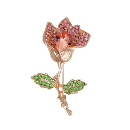 coadipress Tulip Floral Brooch Pin for Women Dainty Gold Plated Rhinestone Pearl Tulip Flower Green Leaf Broochs Pins Trendy Wedding Party Jewelry Accessories - style: Pink