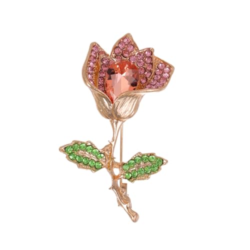 coadipress Tulip Floral Brooch Pin for Women Dainty Gold Plated Rhinestone Pearl Tulip Flower Green Leaf Broochs Pins Trendy Wedding Party Jewelry Accessories - style: Pink