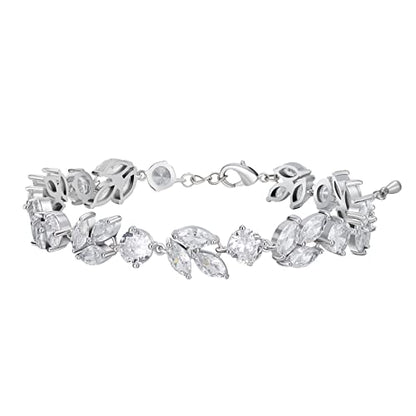 SWEETV Cubic Zirconia Wedding Bridal Bracelet for Brides,Bridesmaids, Silver Crystal Elegant Tennis Bracelet for Women Prom Jewelry Gifts - color: Style1-Silver