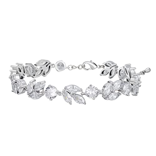 SWEETV Cubic Zirconia Wedding Bridal Bracelet for Brides,Bridesmaids, Silver Crystal Elegant Tennis Bracelet for Women Prom Jewelry Gifts - color: Style1-Silver