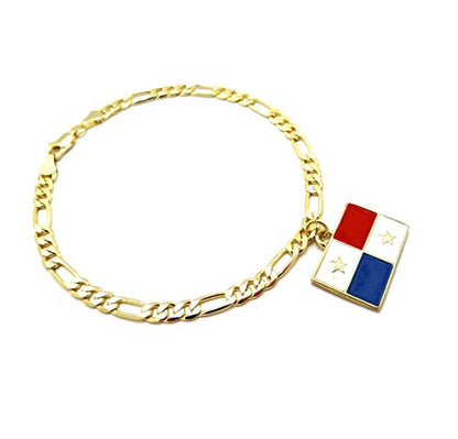 Women's Flag Pendant 5mm 10" Figaro Chain Ankle Bracelet Anklet - style: Panama/Gold-Tone