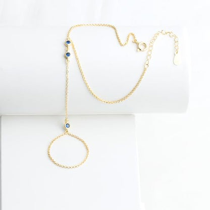 Kakikaki 925 Sterling Silver Finger Ring Bracelet Hand Chain for Women | Slave Bracelets 7" to 9" Adjustable - color: Gold, style: 3 Sapphire