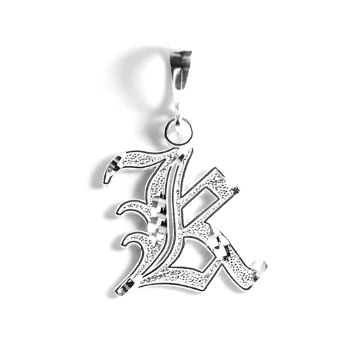 Personalized Gothic Old English Sterling Silver Initial A-Z Pendant. - style: K