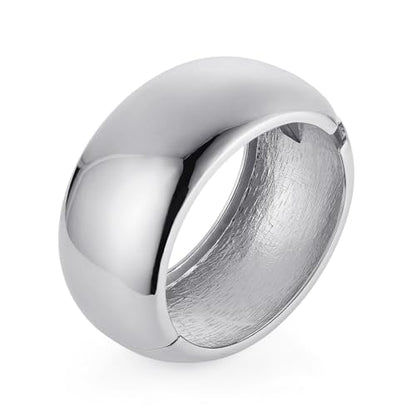 HZMAN Chunky Gold Cuff Bracelets for Women Thick Wide Bangle Bracelet Hammered Open Hinge Wrist Cuff Bracelet Jewelry Gift - color: 05.Round Polished Silver