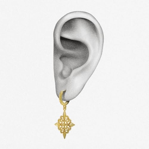 PUNKYOUTH Gothic Crest Dangle Drop Hoop Earrings Dark Alternative Piercing Jewelry 18G 1mm Antique Finish Ornate Scroll Cubic Zirconia Spike Statement Everyday Wear Accessories For Women Men - color: Fleur-de-lis-Gold