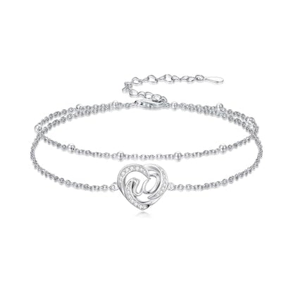 Dorunmo Initial Anklet 925 Sterling Silver Letter A-Z Layered Heart Anklet Beach Jewelry Birthday Gifts for Women - color: W
