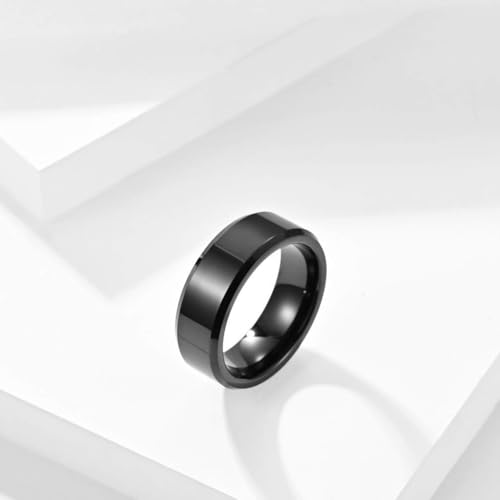 Stainless Steel Wedding Band Ring For Men Women | Sandblasted matte finish, 4mm/6mm/8mm widths, steel/black/gold-tone colors, everyday wear, wedding - color: Smooth-8mm-Black
