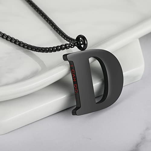 Initial 26 Letter A to Z Pendant Necklace for Teen Women Men 24" Chain | Large Alphabet Letter Personalized Charm Pendant,Engraving Red 'I CAN DO ...' on Back - style: D