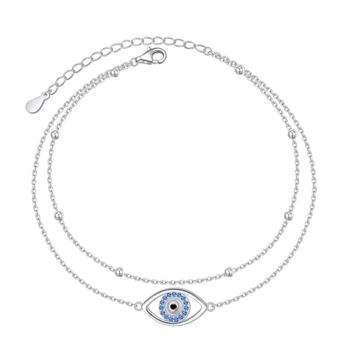 Anklet for Women S925 Sterling Silver Adjustable Foot Plus Ankle Bracelet - style: Evil Eye