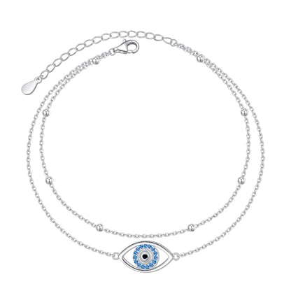 Anklet for Women S925 Sterling Silver Adjustable Foot Plus Ankle Bracelet - style: Evil Eye