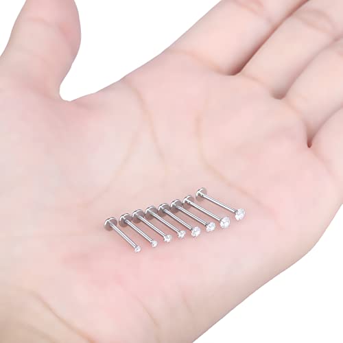 Oveta Threadless Push in Lip Rings 16G/18G/20G Labret Jewelry CZ Lip Studs Stainless Steel Cartilage Earrings for Women Monroe Medusa Piercing Jewelry 6/7/8/10/12mm Bar Length - color: Silver, size: 16G*12mm bar*1.5/2/2.5/3mm cz